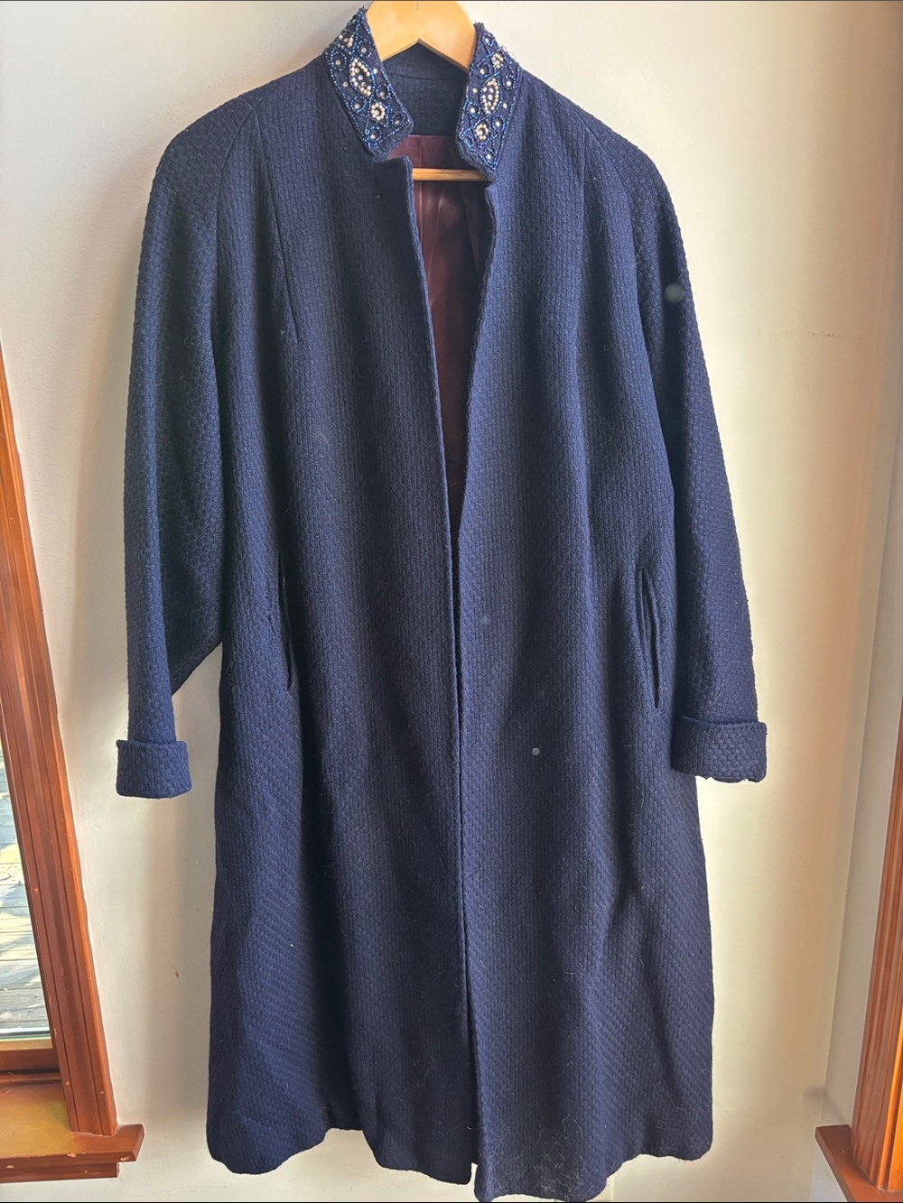 Vintage Wool Coat Beaded Embellished Collar